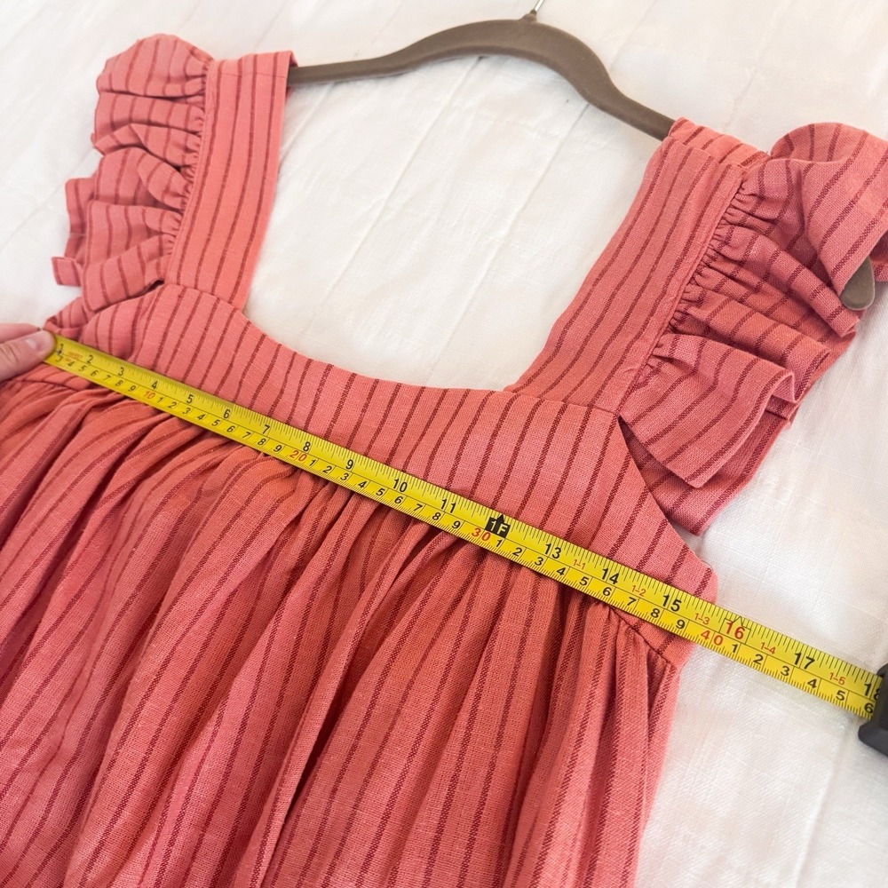 A New Day Linen Dress XS Red Orange Stripe Maxi Flutter Sleeve Bump Friendly - Picture 7 of 9